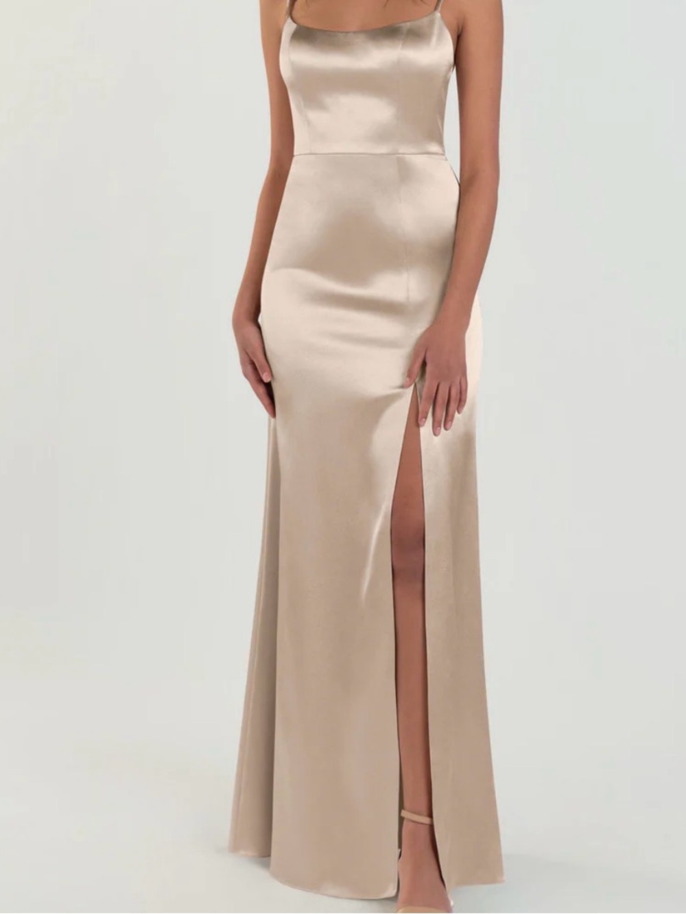 Satin Bias Slip Gown in Champagne with Thigh Slit
